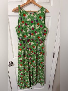Nicole Miller Green Floral Sleeveless Midi Dress with Multicolor Blooms